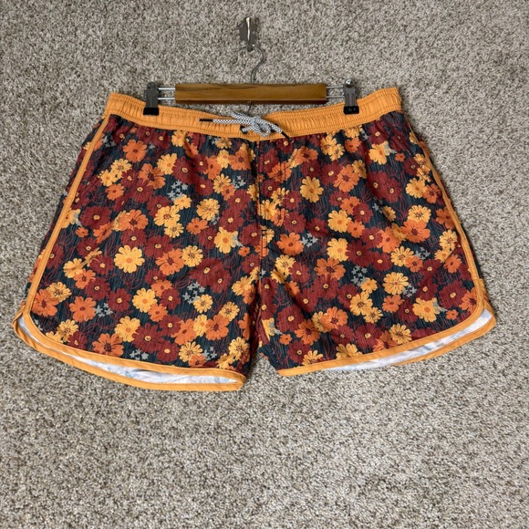 Maamgic Other - Maamgic Mens Floral Swim Trunks Orange Yellow Daisy Mesh Lined Board Shorts XL